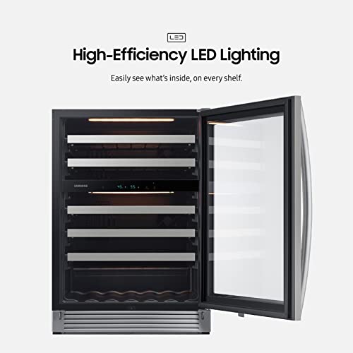 SAMSUNG 34" Wine Cooler, 51 Bottles, Dual Temp, LED, Stainless