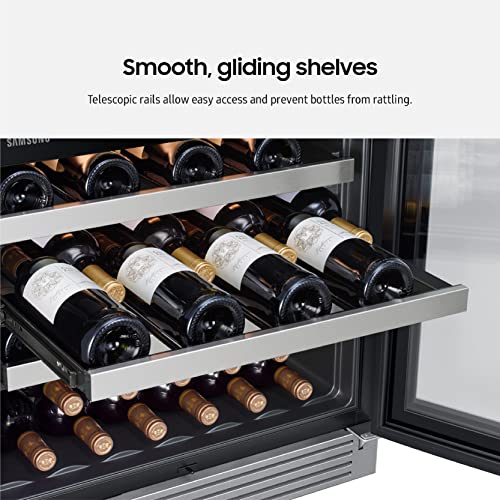 SAMSUNG 34" Wine Cooler, 51 Bottles, Dual Temp, LED, Stainless