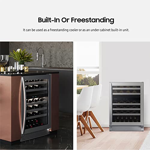 SAMSUNG 34" Wine Cooler, 51 Bottles, Dual Temp, LED, Stainless