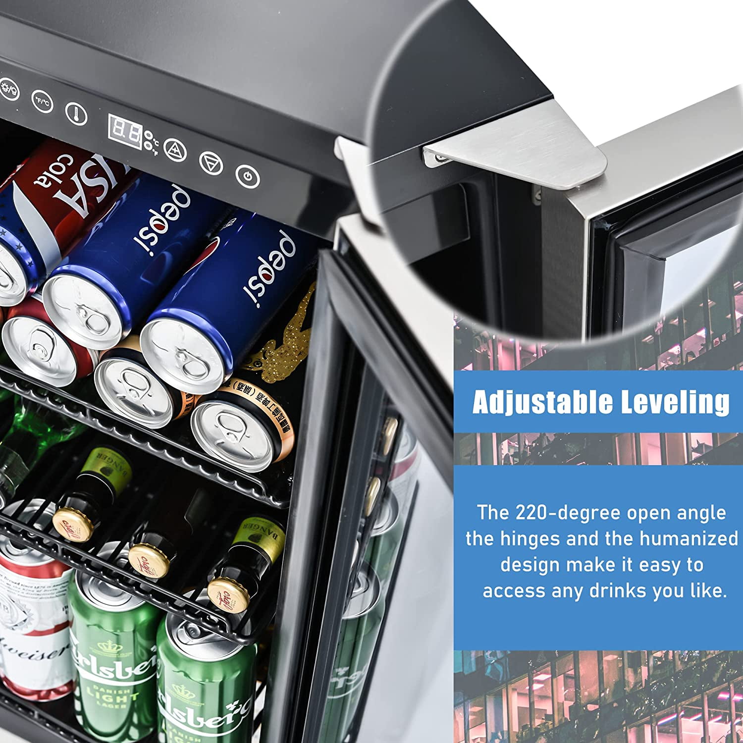 30.15" Wine Fridge with Double Glass, LED - Freestanding/ Built-in
