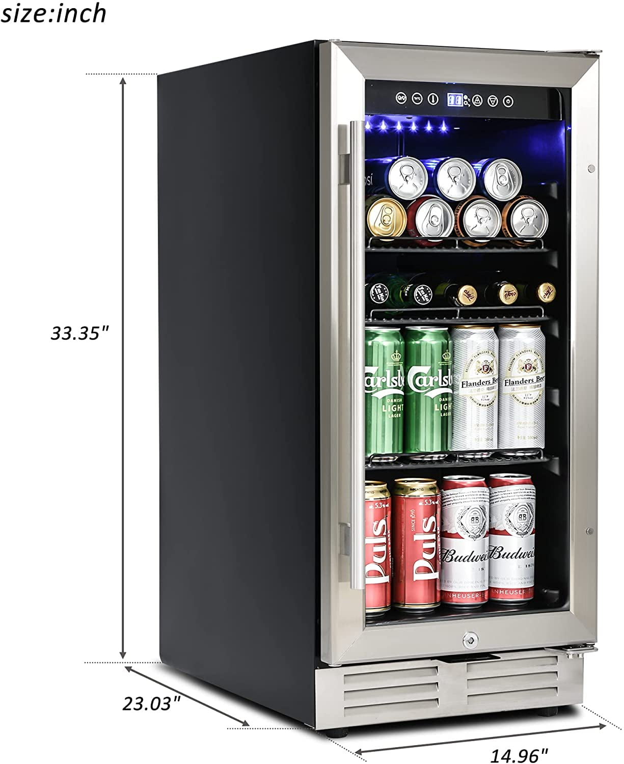 30.15" Wine Fridge with Double Glass, LED - Freestanding/ Built-in