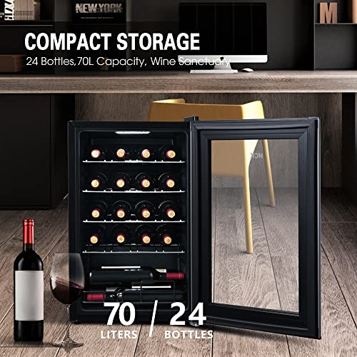 HCK 70L Freestanding Black Wine Cooler for 24 Bottles