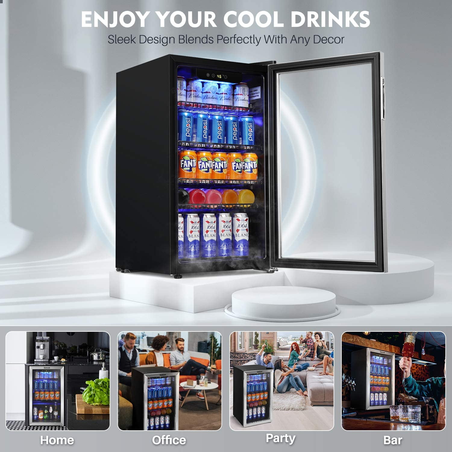AstroAI 120-Can Beverage Fridge with Glass Door