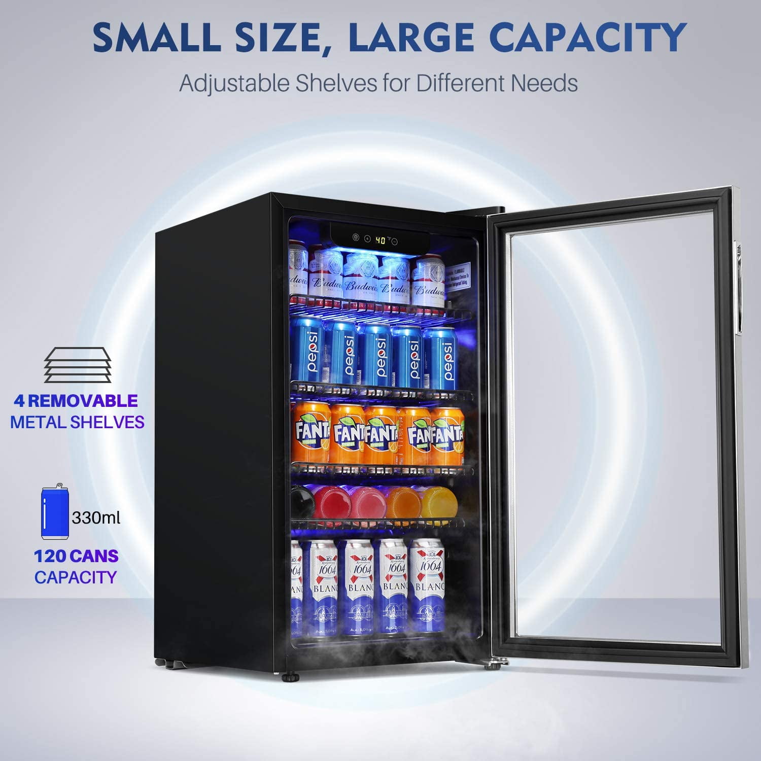 AstroAI 120-Can Beverage Fridge with Glass Door