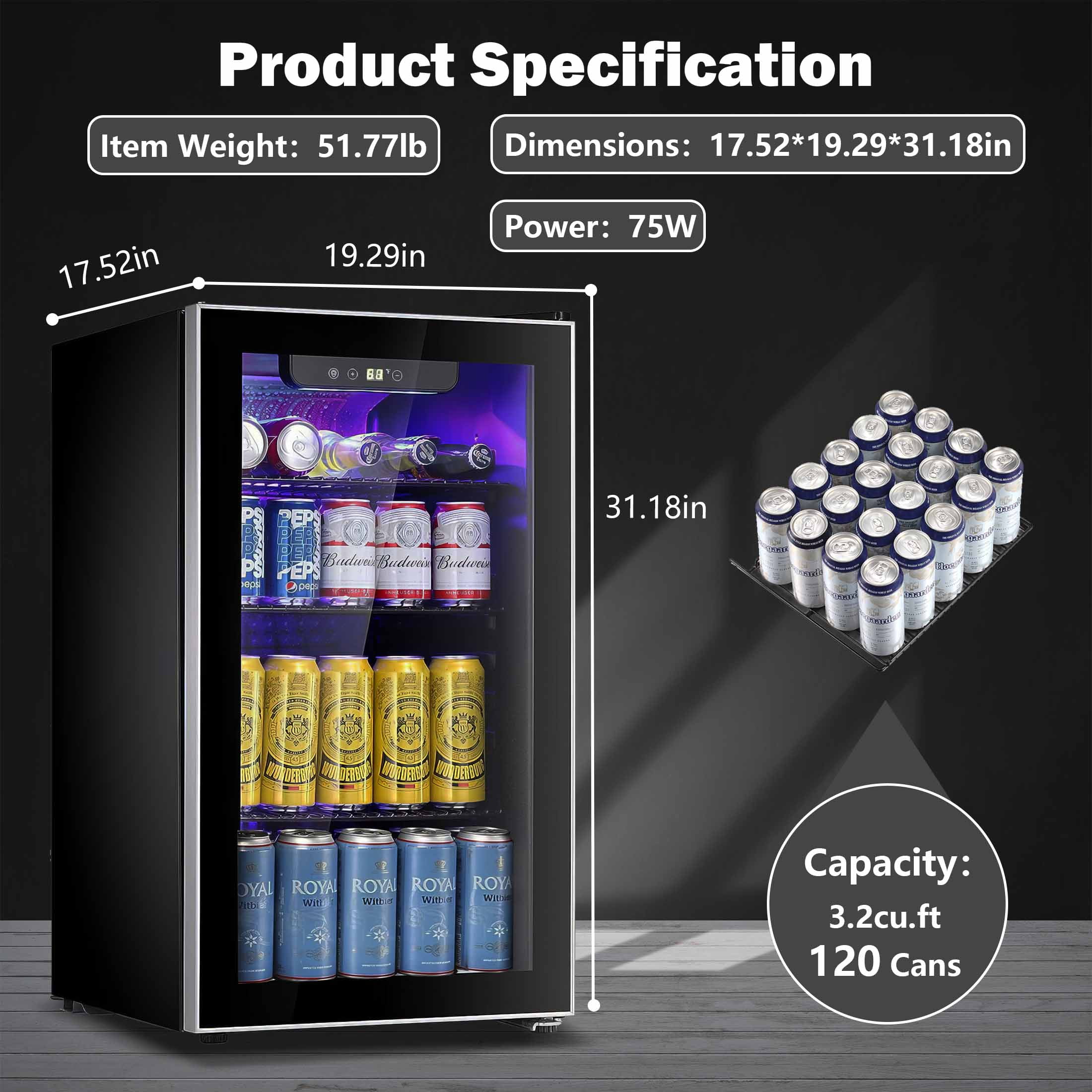 Auseo Beverage Refrigerator Cooler - 120 Can Wine Fridge