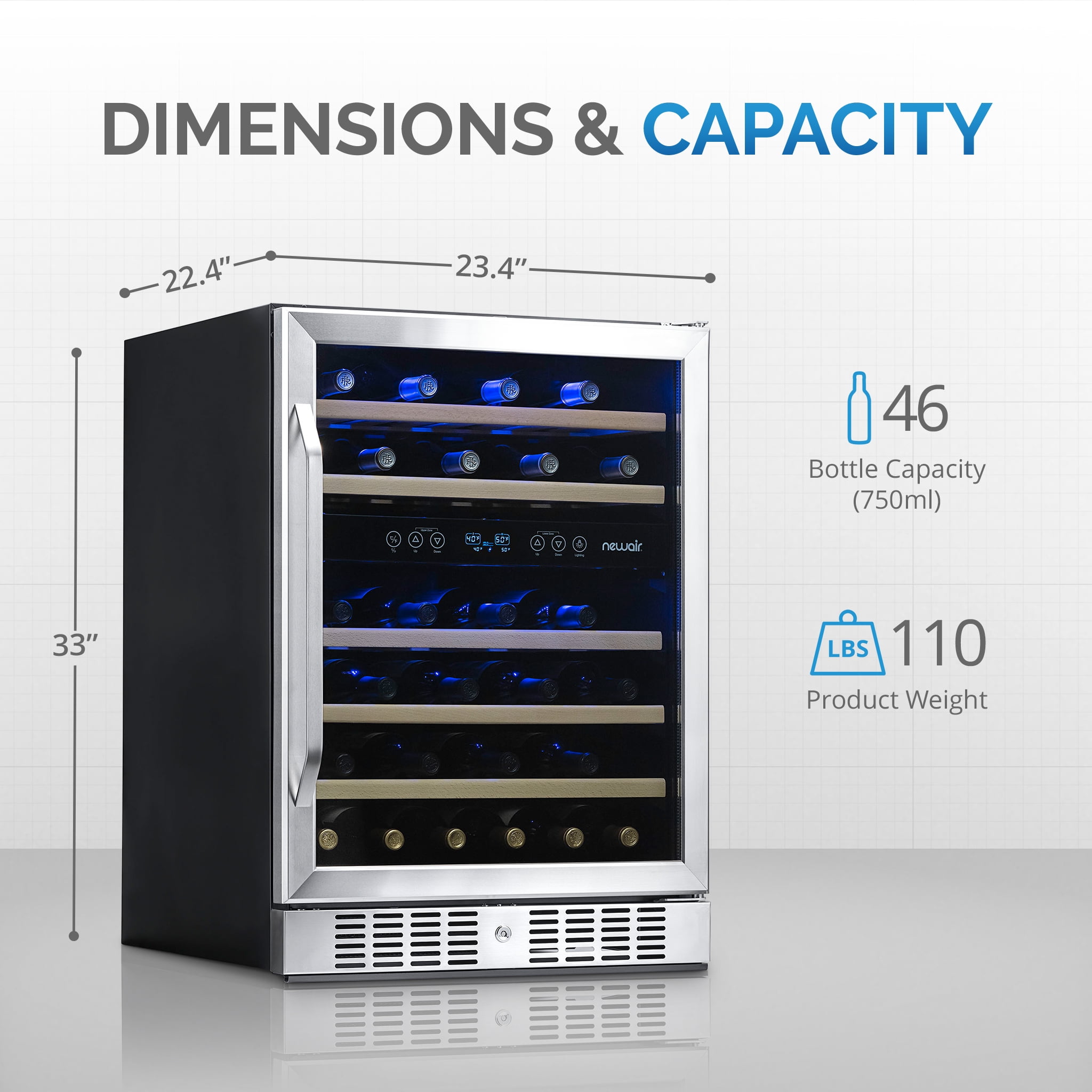 Dual-Zone 46-Bottle Wine Fridge by NewAir