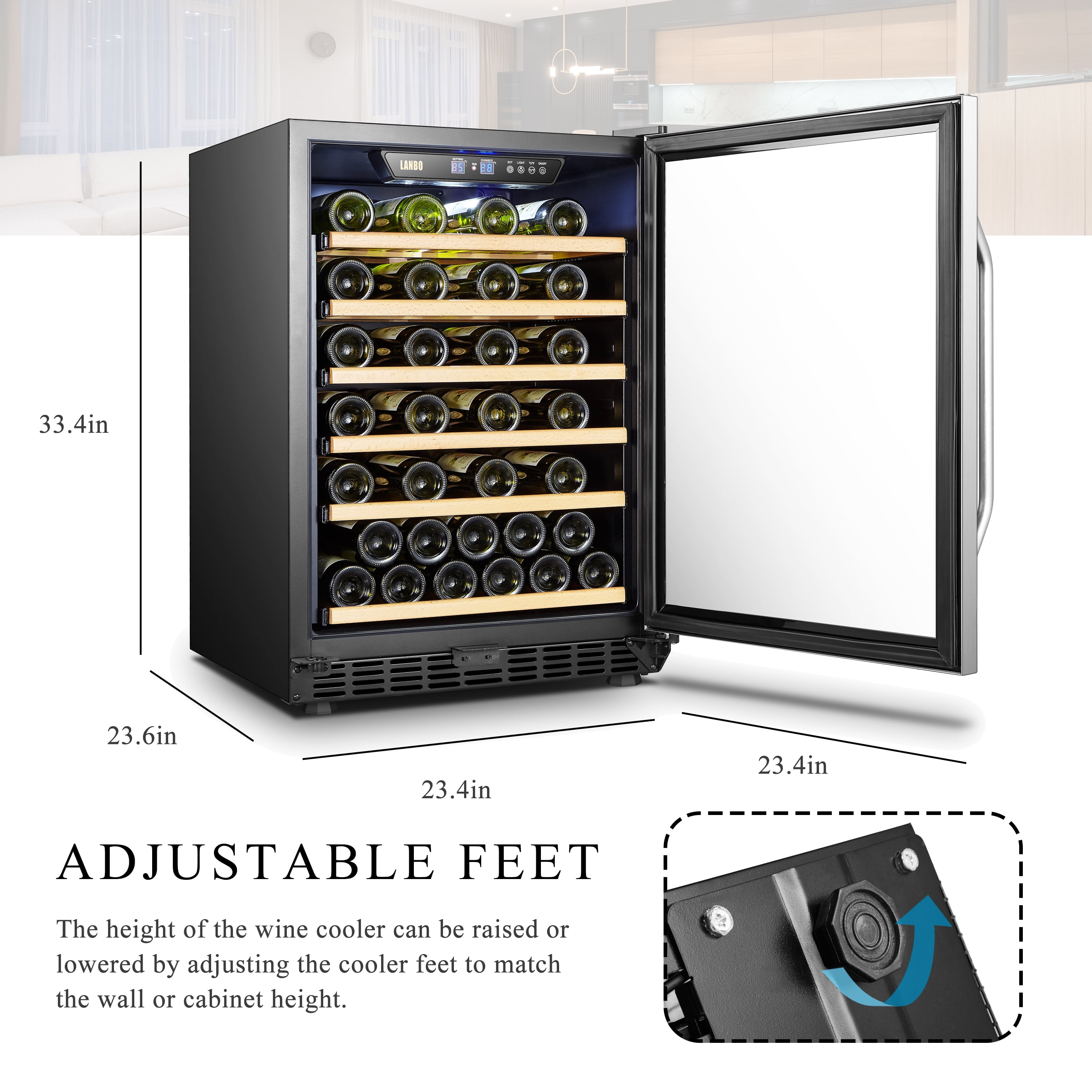 Lanbo 52 Bottle Under Counter Compressor Wine Cooler Refrigerator