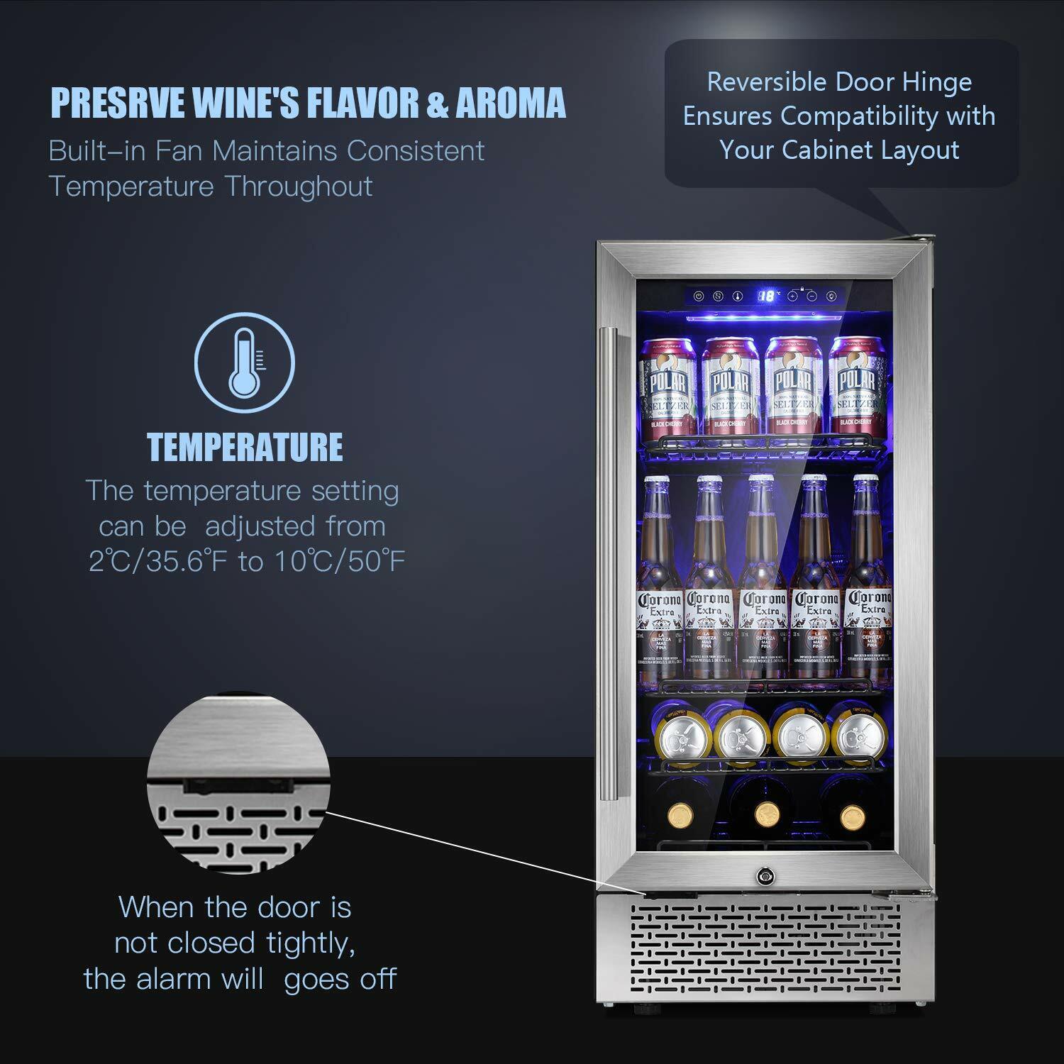 15" Built-in Wine Beverage Fridge Clear Glass Door