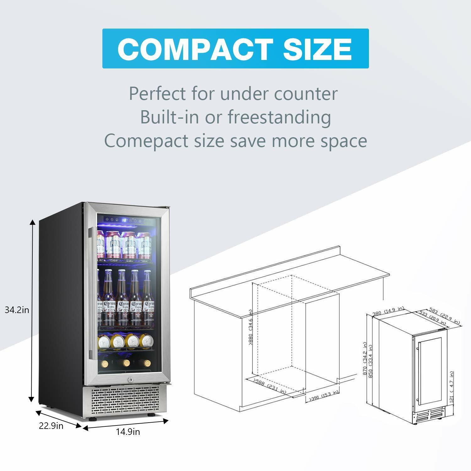 15" Built-in Wine Beverage Fridge Clear Glass Door