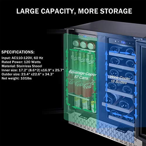 Tylza Dual Zone Wine & Beer Fridge - 18 Bottles, 57 Cans