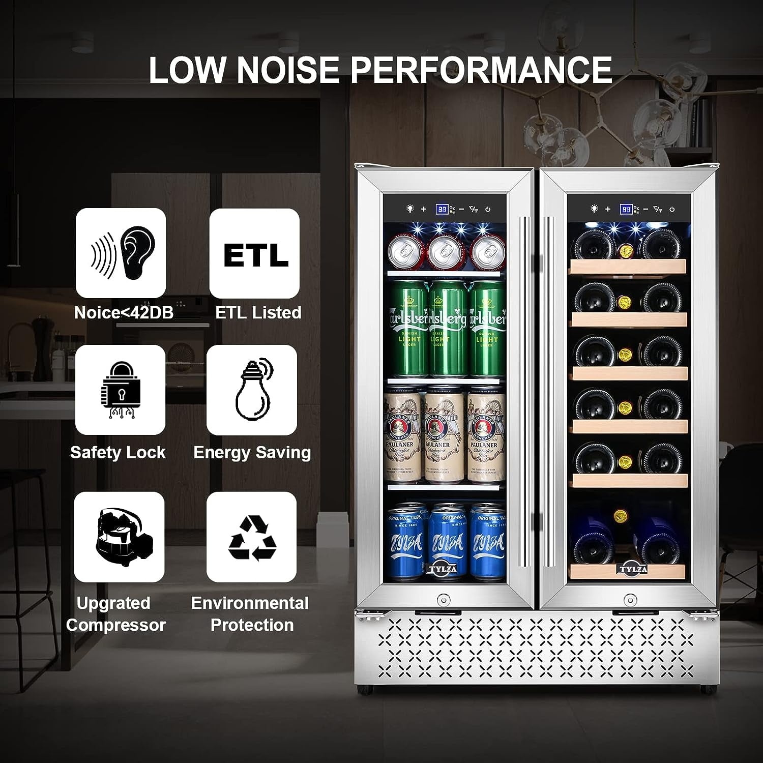 Tylza Dual Zone Wine & Beer Fridge - 18 Bottles, 57 Cans