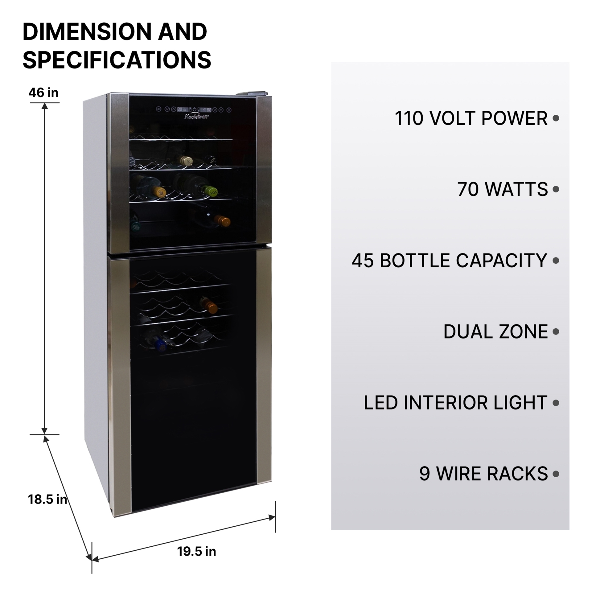 Koolatron Dual Zone Freestanding Wine Fridge - Black