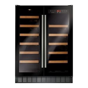 Black Freestanding Dual Zone Wine Cooler with Double Doors