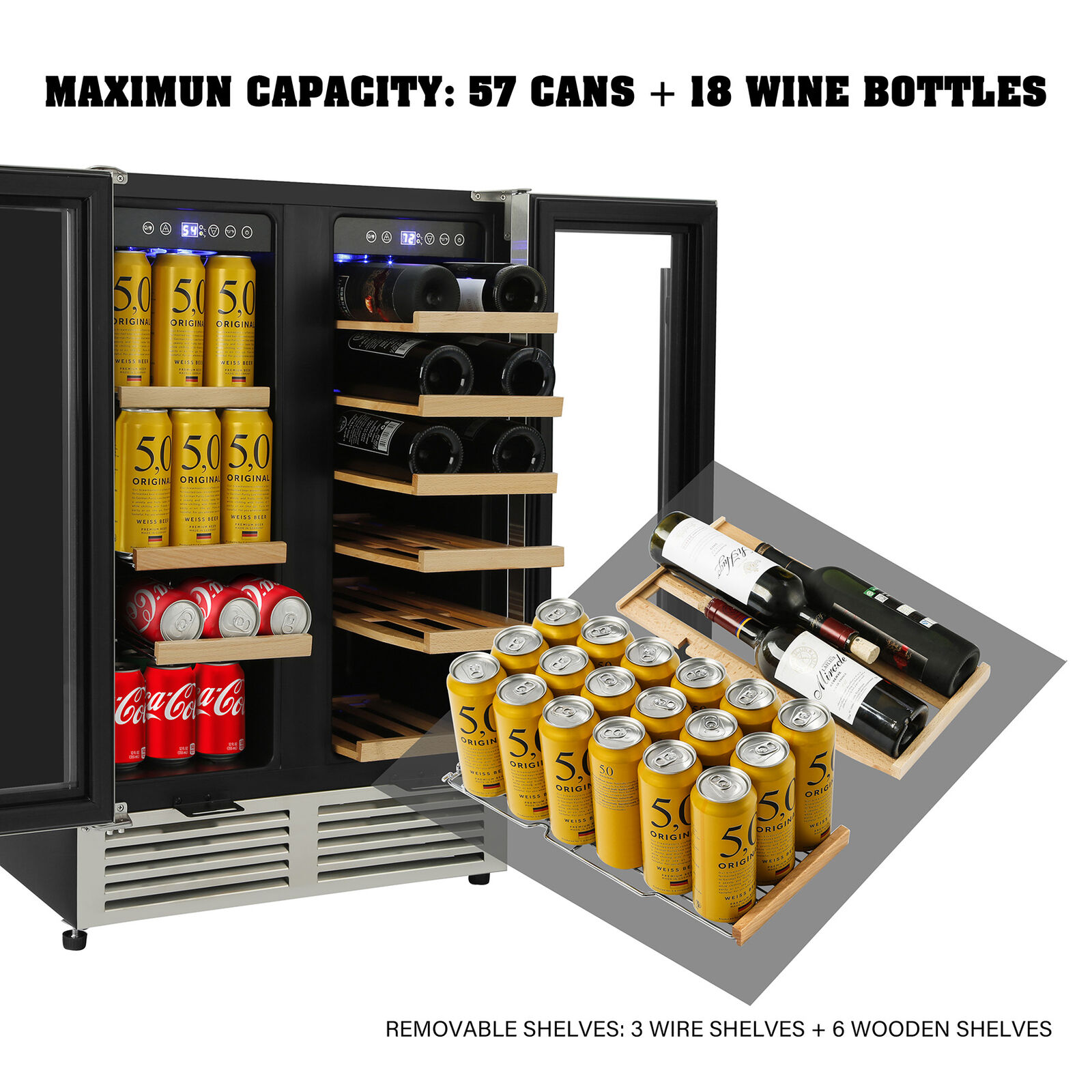 Dual Zone Wine & Beverage Cooler with LED Light