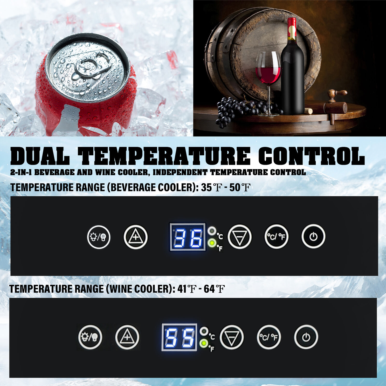 Dual Zone Wine & Beverage Cooler with LED Light