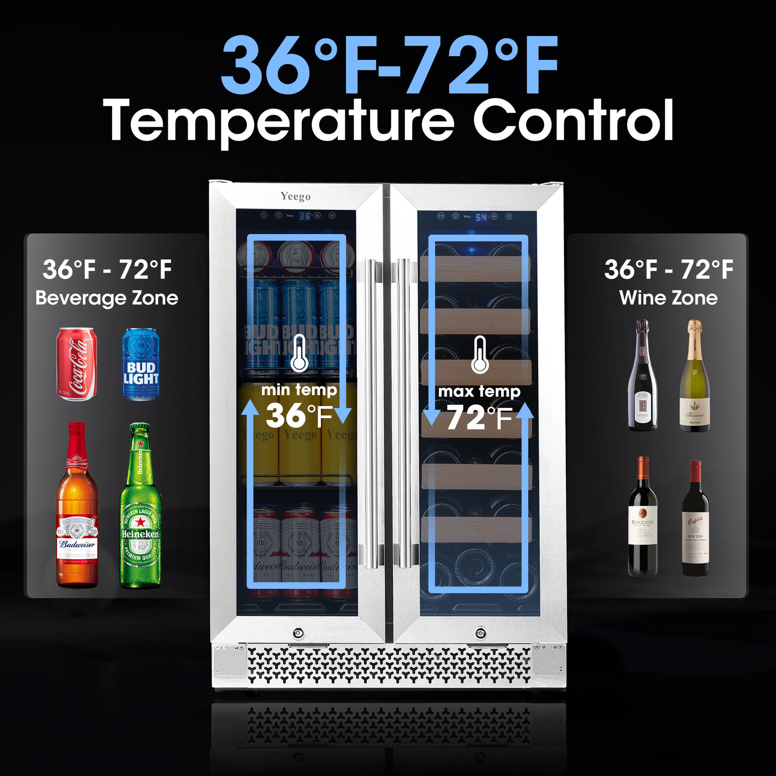 Yeego Dual Zone Wine & Beverage Fridge - 24
