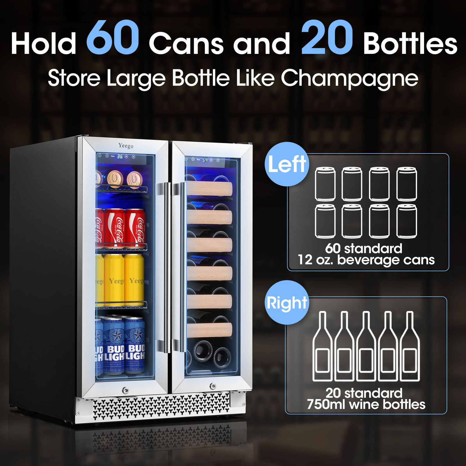 Yeego Dual Zone Wine & Beverage Fridge - 24