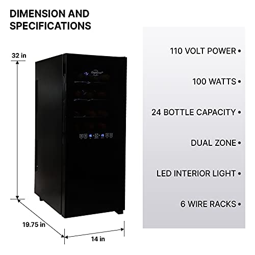Koolatron Dual Zone Wine Fridge, 24 Bottle Capacity