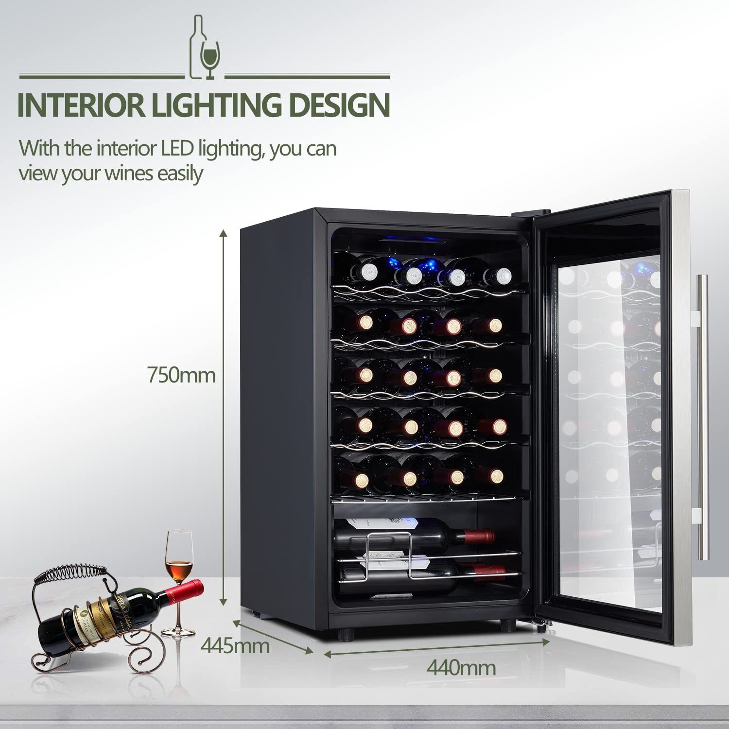 Kalamera 24 Bottle Single Zone Wine Cooler Black