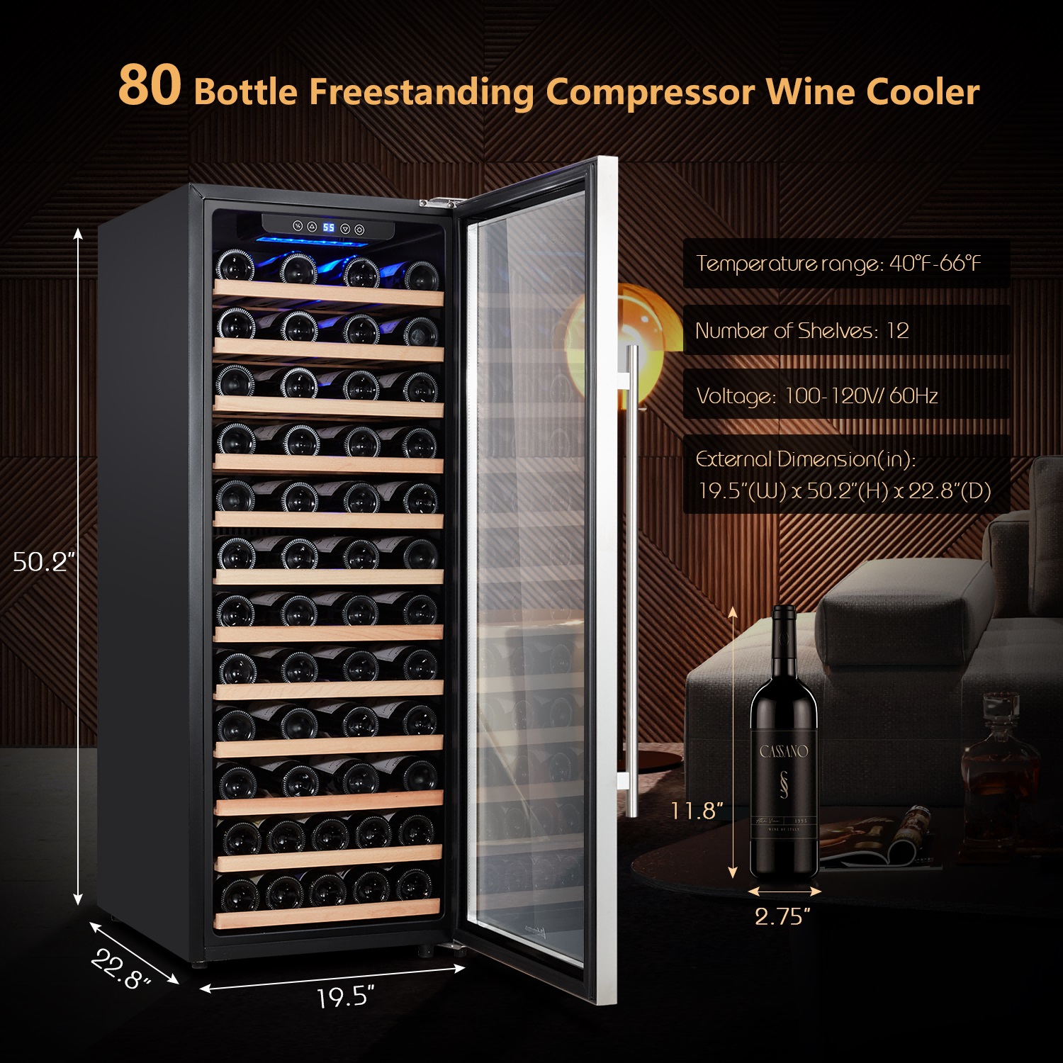 Kalamera 80 Bottle Compressor Wine Cooler with Touch Control