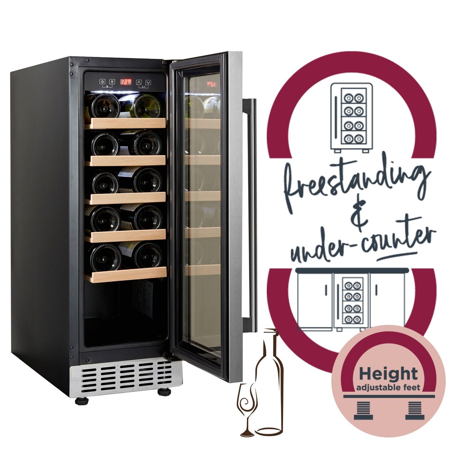 Cookology Black Glass Wine Cooler - 20 Bottle