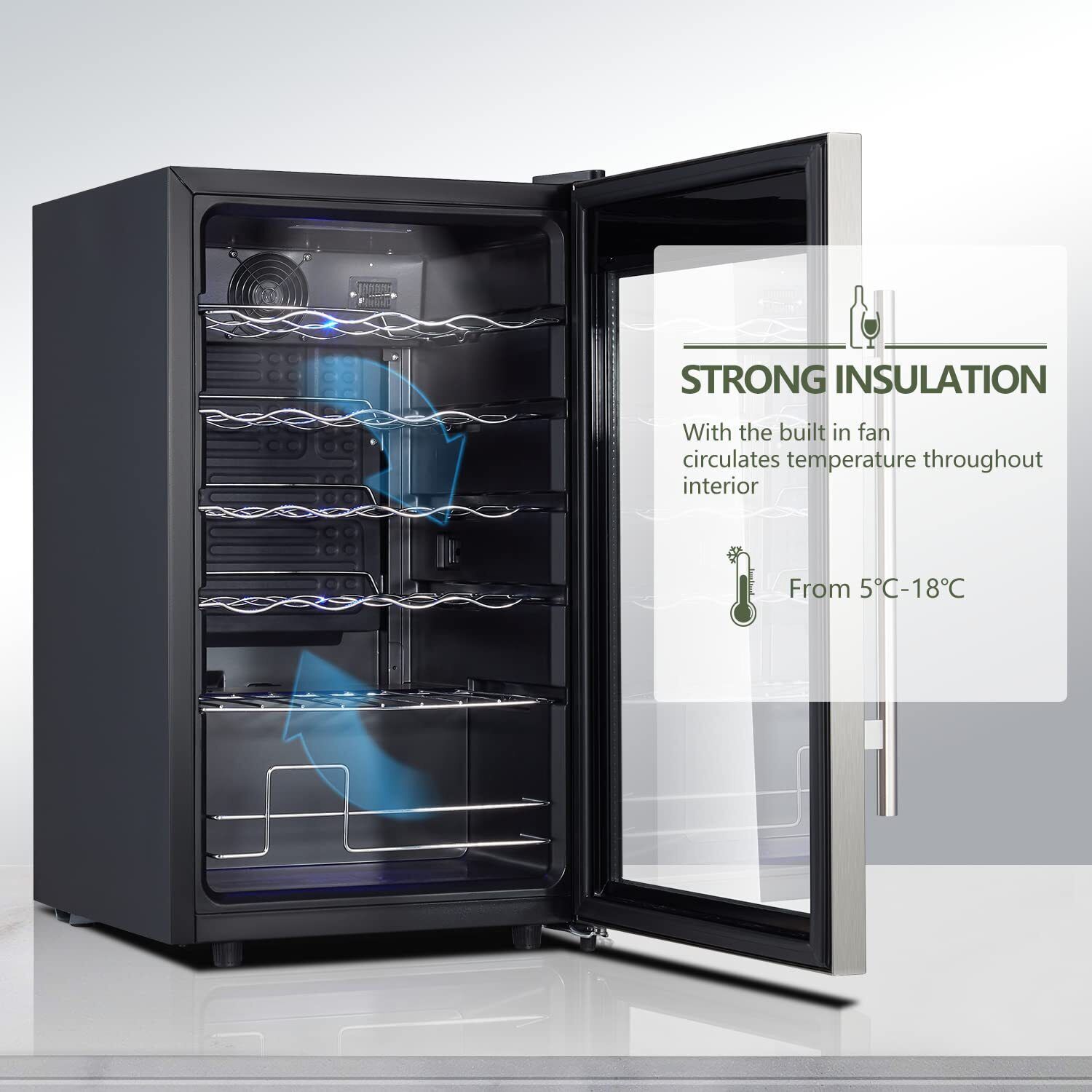 Kalamera 24 Bottle Single Zone Wine Cooler Black