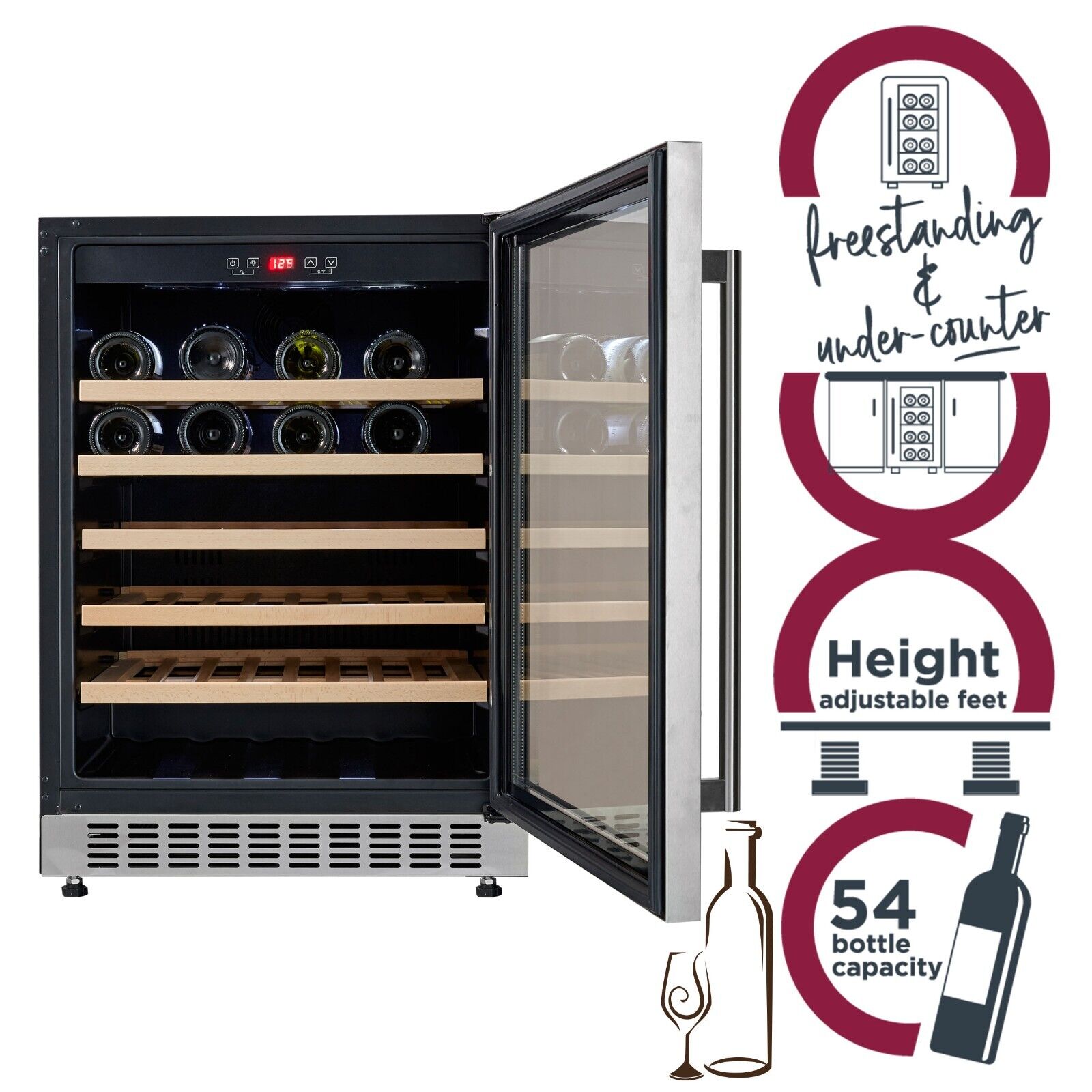 Cookology 60cm Stainless Steel Wine Fridge - 54 Bottle