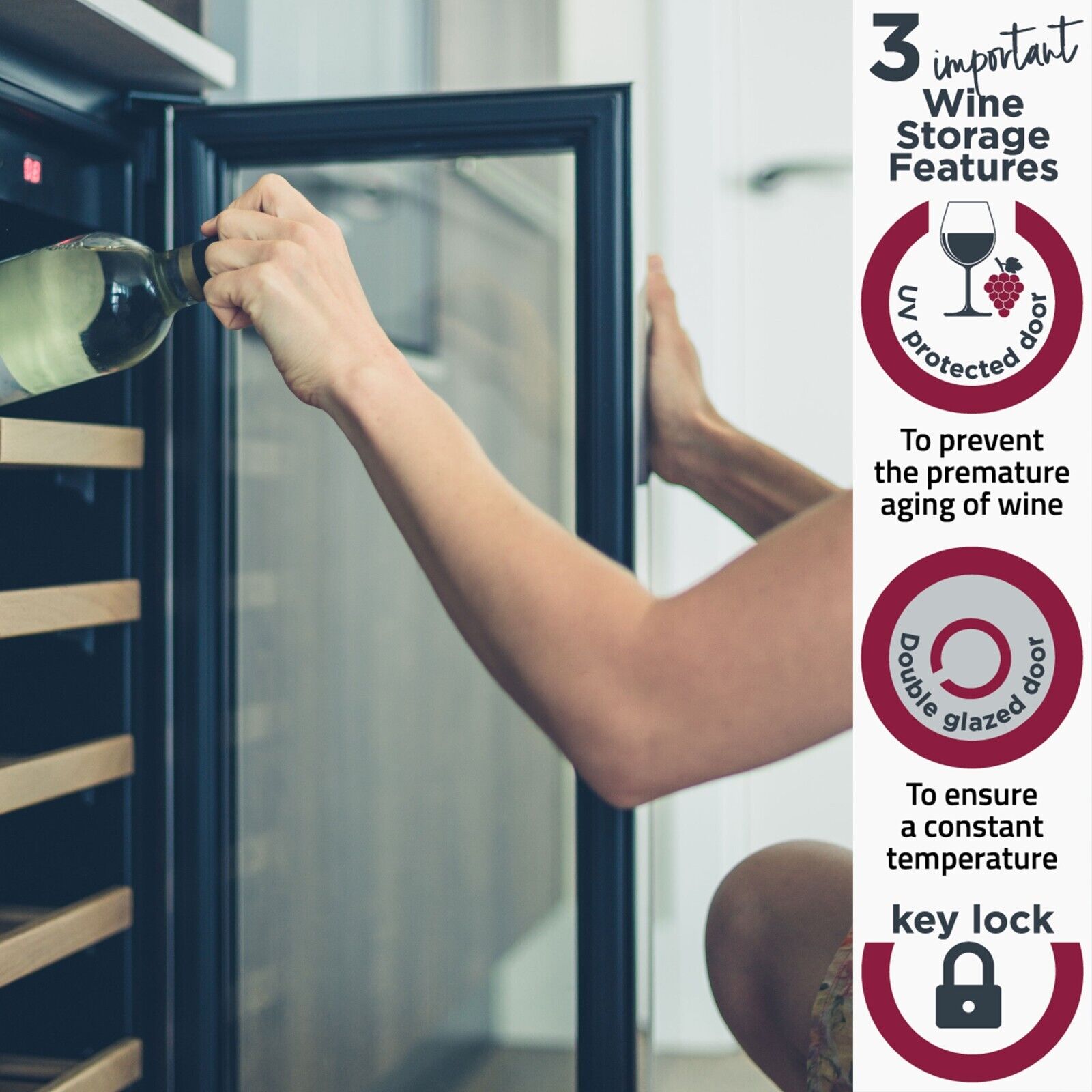 Cookology Black Glass Wine Cooler - 20 Bottle