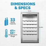 NewAir Stainless Steel Wine Fridge | 33 Bottle Capacity