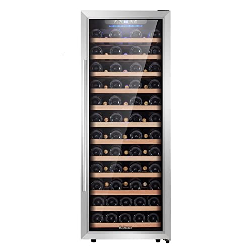 Kalamera 80 Bottle Freestanding Compressor Wine Cooler-Stainless Steel & Black/Single Zone Thermostat with Touch Control/Blue LED Lighting