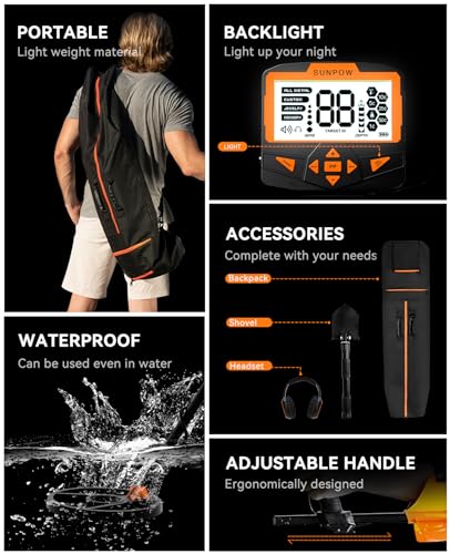 SUNPOW Professional Waterproof Gold Metal Detector - 5 Modes