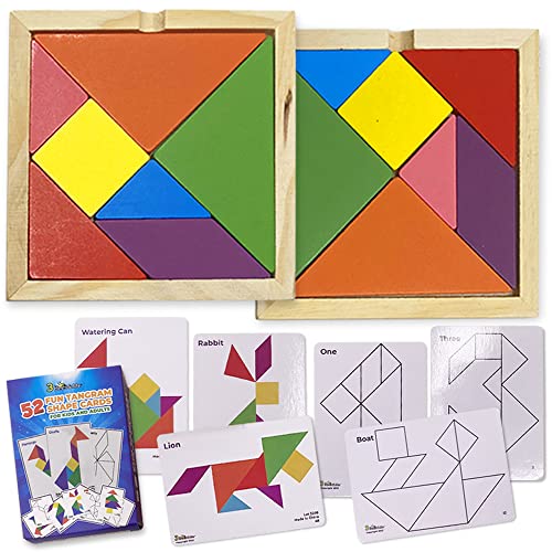 Wooden Tangram Shape Puzzle Toy Set with Pattern Cards