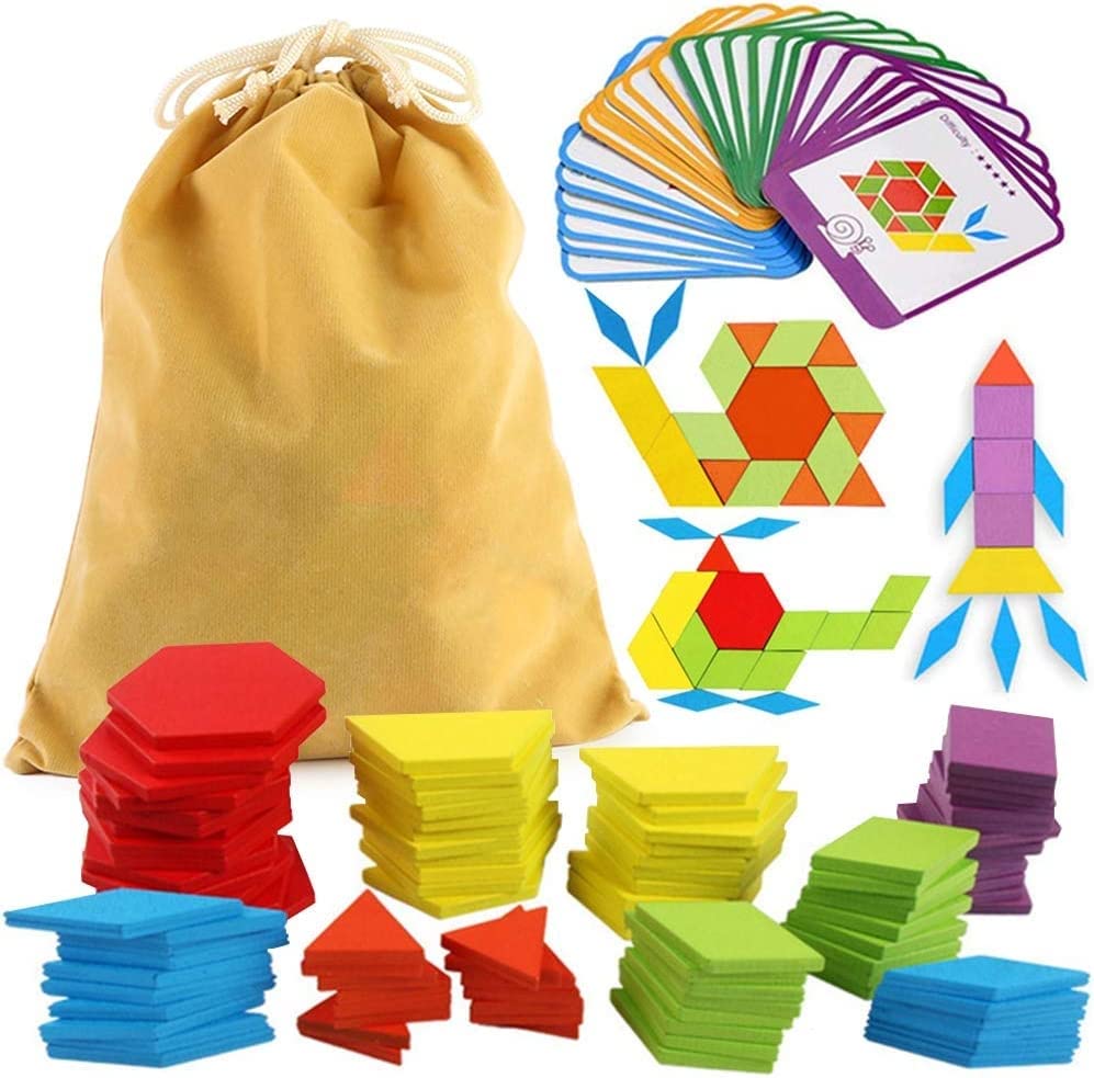 LovesTown 209 PCS Wooden Geometric Pattern Blocks