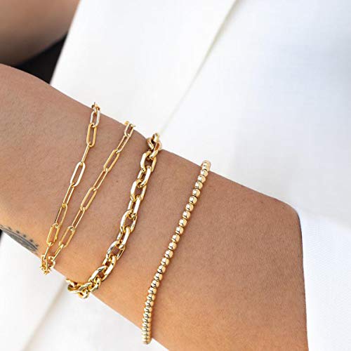 MEVECCO Gold Paperclip Chain Oval Link Bracelet