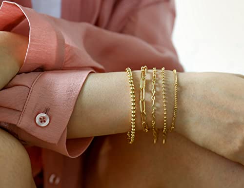 Gold Paperclip Chain Bracelet Set for Women Girls
