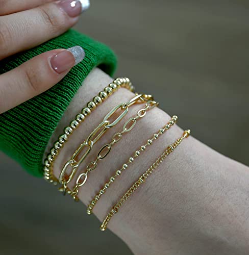 Gold Paperclip Chain Bracelet Set for Women Girls
