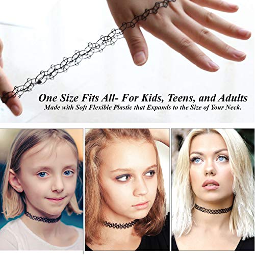 Black Gothic Tattoo Choker Necklace Set - 12 Pieces