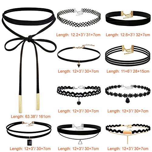 Pack of 10 Women's Velvet Choker Necklaces