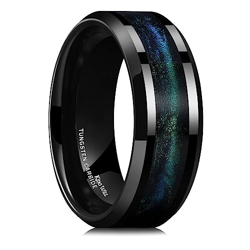 Men's Tungsten Carbide Wedding Band-Black Inlay 8mm