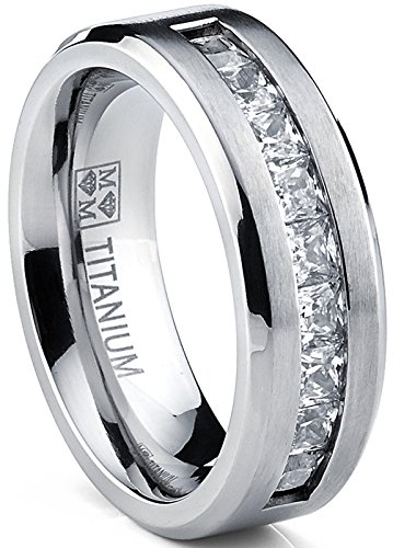 Titanium Men's Wedding Band with Princess Cut CZ