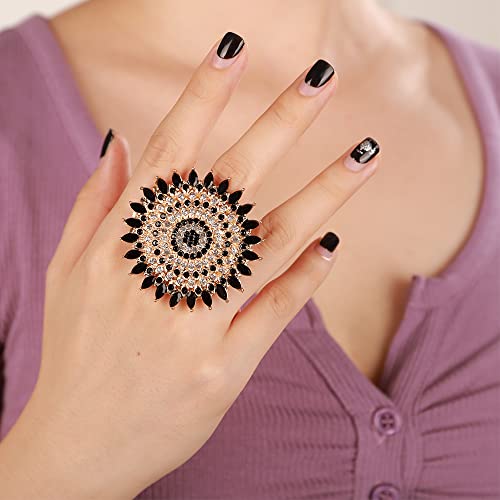 YERTTER Boho Gold Black Gemstone Statement Ring