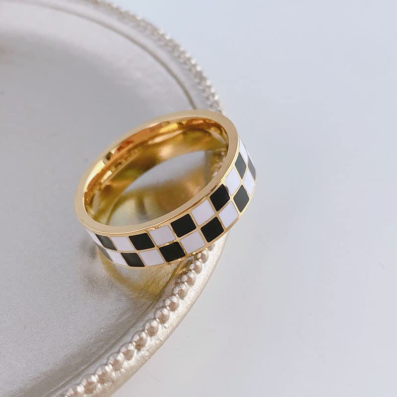 Black & White Checkerboard Statement Ring - Size 5-10