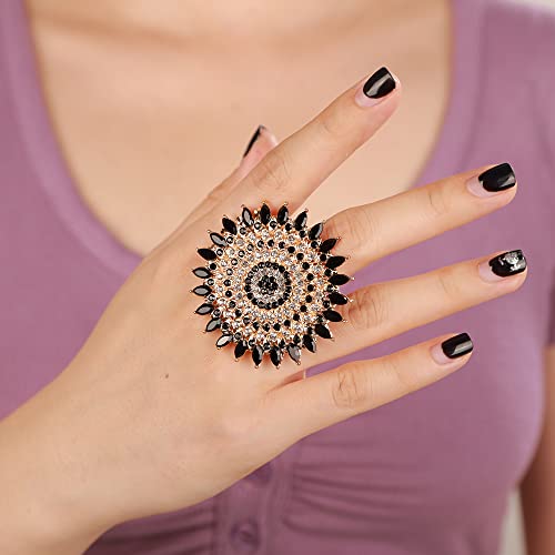 YERTTER Boho Gold Black Gemstone Statement Ring