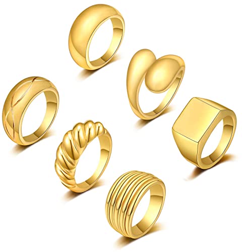Gold Plated Chunky Rings Set for Women