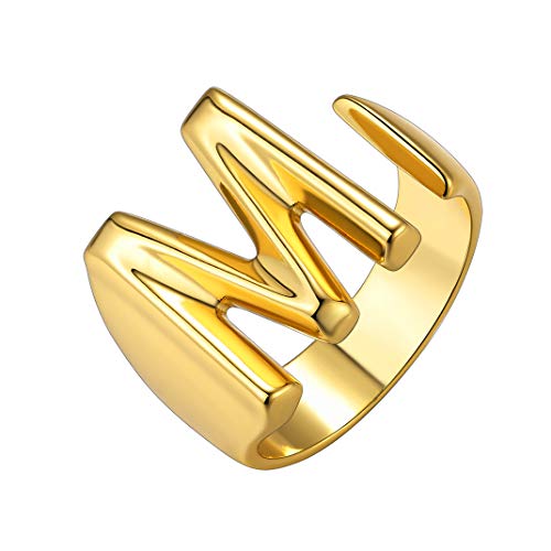 Gold Initial M Statement Ring for Women - Adjustable