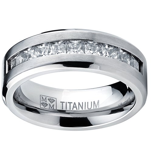 Titanium Men's Wedding Band with Princess Cut CZ