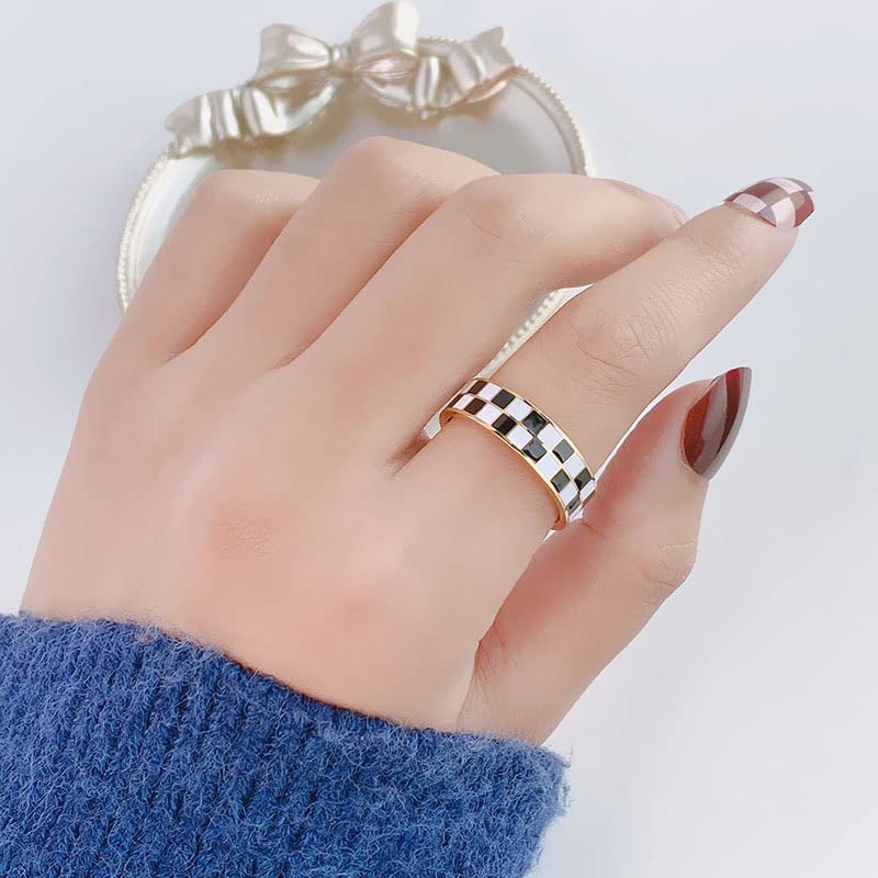 Black & White Checkerboard Statement Ring - Size 5-10
