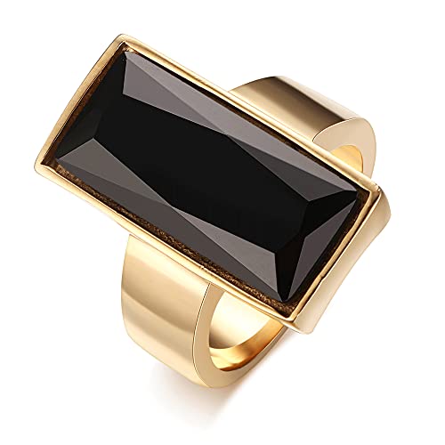 VNOX Gold Plated Rectangular Black Crystal Cocktail Ring