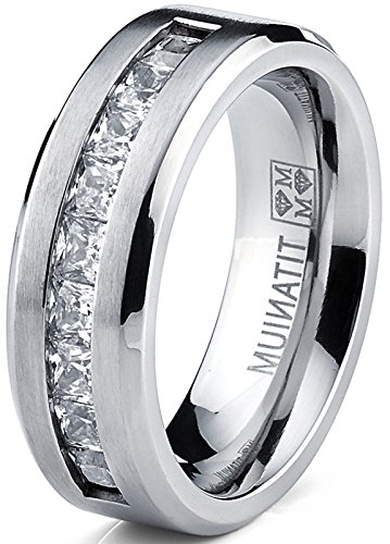 Titanium Men's Wedding Band with Princess Cut CZ