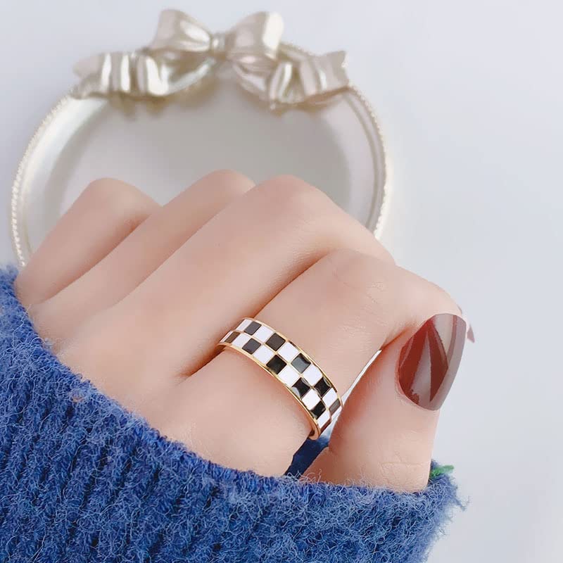 Black & White Checkerboard Statement Ring - Size 5-10